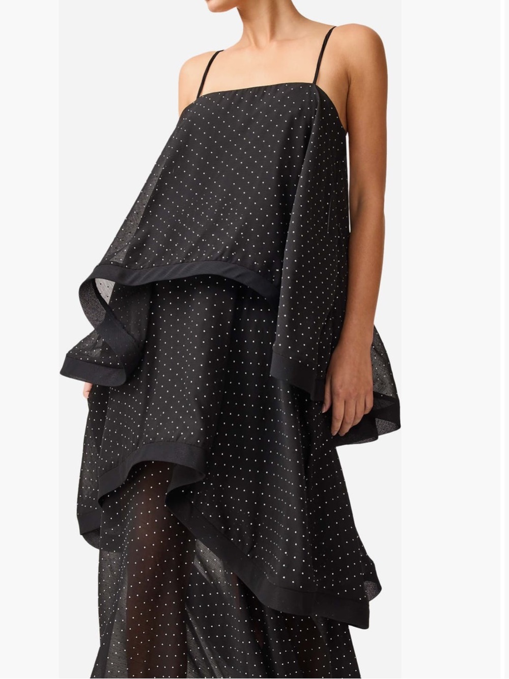 Elliatt Diamante Moss Tiered High-Low Georgette Gown Black - Picture 5 of 10